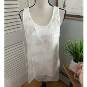 DOLCE RAGAZZA Top Womens Large White Floral Silk Sleeveless Tunic Sequins Fairy
